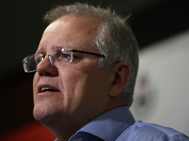 Prime Minister Scott Morrison at a press conference earlier today. The PM is touring bushfire-ravaged communities in NSW. Picture: Jane Dempster