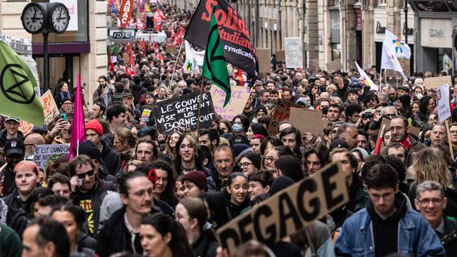 More than one million people have descended onto the streets of France as windows were smashed and streets lit. Picture: AFP