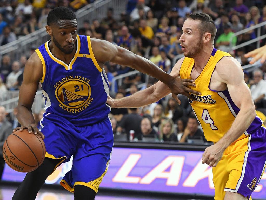 Ian Clark during his championship-winning NBA season with the Golden State Warriors. Photo: Ethan Miller/Getty Images.