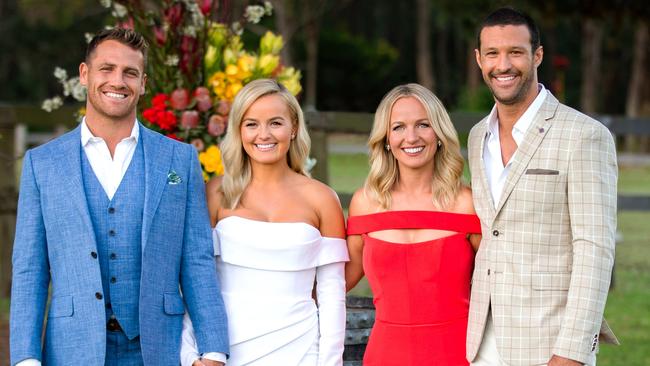 All Smiles: Bachelorette sisters Elly and Becky Miles with their picks. Elly with Frazer Neate (left) and Becky with Pete Mann (right).