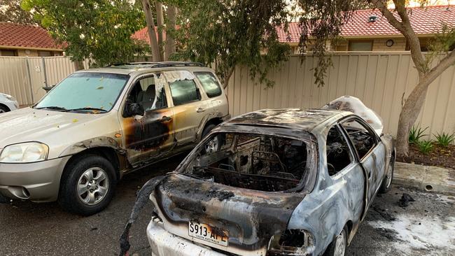 Two cars have been destroyed by a suspicious fire at Campbelltown on 15th July 2020. Picture: Tait Schmaal.