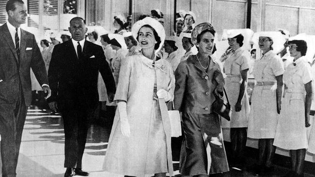 The 1963 Royal Tour: Prince Philip, Henry Bolte, Queen Elizabeth and Dame Elisabeth Murdoch at the opening of the new Royal Children's Hospital.