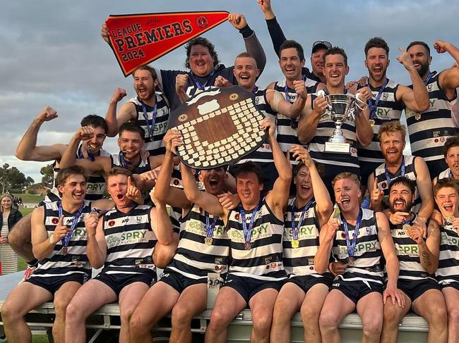 Coorong celebrates its 2024 RMFL premiership. Picture: Coorong Cats Football Club