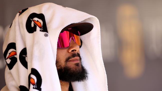 SAN DIEGO, CALIFORNIA - MAY 11: Fernando Tatis Jr. #23 of the San Diego Padres looks on from the dugout during the sixth inning of a game against the Chicago Cubs at PETCO Park on May 11, 2022 in San Diego, California. (Photo by Sean M. Haffey/Getty Images)