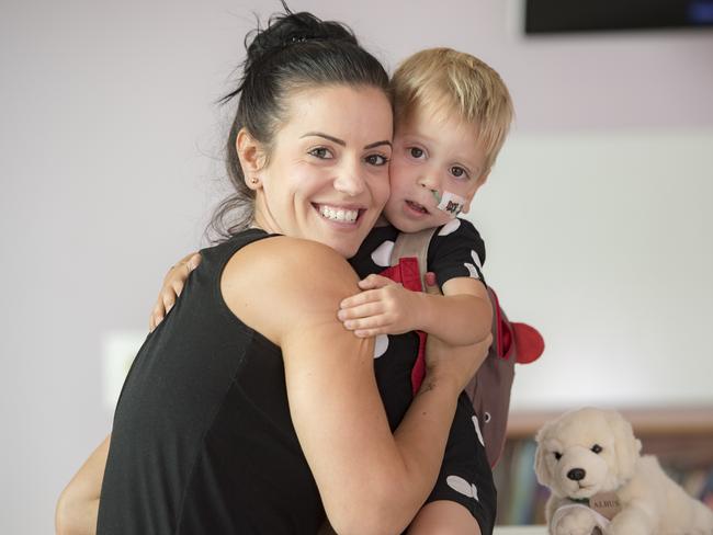 Levi Montgomery, 2, with mum Keira. Picture: Jason Edwards