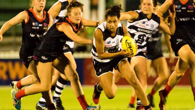 South’s Czenya Cavouras breaks away during the Panthers’ round two SANFLW match against Norwood. Picture: Nick Hook