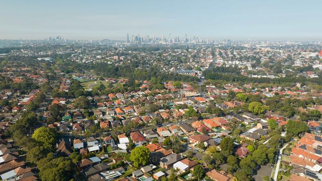 Suburban rooftops in Summer Hill, looking East towards the CBD, taken by drone. Picture: Max Mason-Hubers/NCA NewsWire