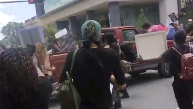 Protesters are run down by the truck in Tallahassee. Picture: @alexisnscott