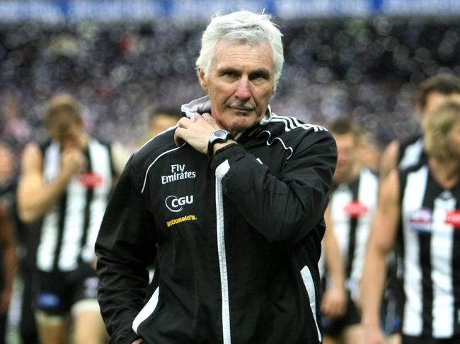 10/01/2011 SPORT: AFL 2011 Grand Final, Collingwood v Geelong at the MCG. Collingwood Coach Mick Malthouse leaves the ground for the last time after their loss to Geelong.