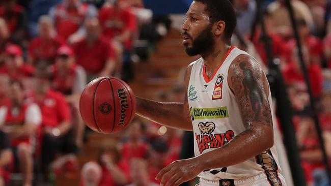 PERTH, AUSTRALIA – MARCH 05: DJ Newbill of the Taipans looks to pass the ball during game three of the NBL Semi Final Series between the Perth Wildcats and the Cairns Taipans at RAC Arena on March 05, 2020 in Perth, Australia. (Photo by Will Russell/Getty Images)