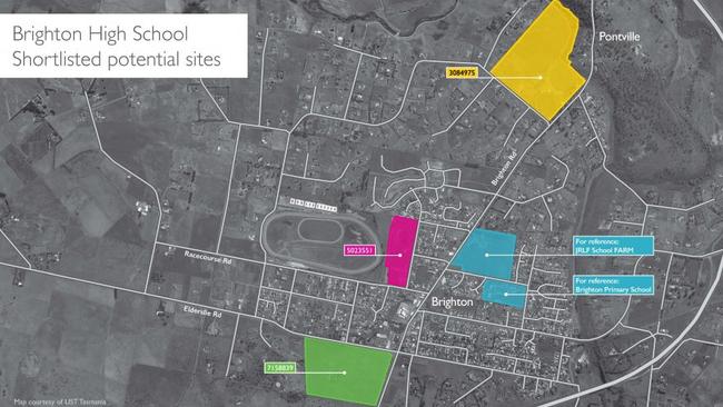 Three short-listed sites for the proposed new high school in Brighton. Picture: Education Department