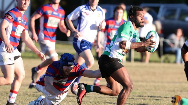 Round 11 of the Gold Coast District Rugby Union. Match between Bond Pirates and Palm Beach Currumbin Alleygators (green). Emasi Tuivanuavou. Photo by Richard Gosling (GCDRU)