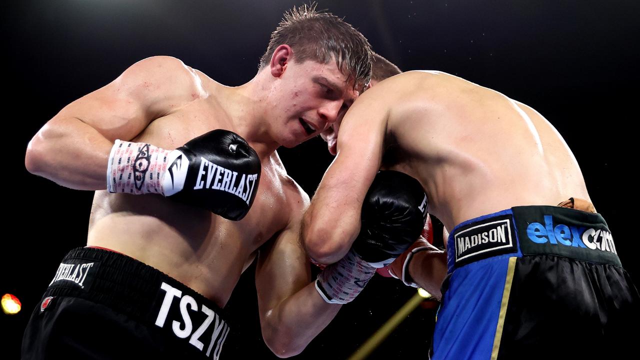 SYDNEY, AUSTRALIA - JULY 20: Nikita Tszyu and Ben Horn compete during the bout between Nikita Tszyu and Ben Horn at Hordern Pavilion on July 20, 2022 in Sydney, Australia. (Photo by Brendon Thorne/Getty Images)