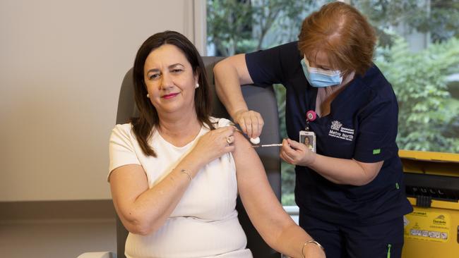 Queensland Premier Annastacia Palaszczuk get the Covid vaccination. Picture: NCA NewsWire / Sarah Marshall