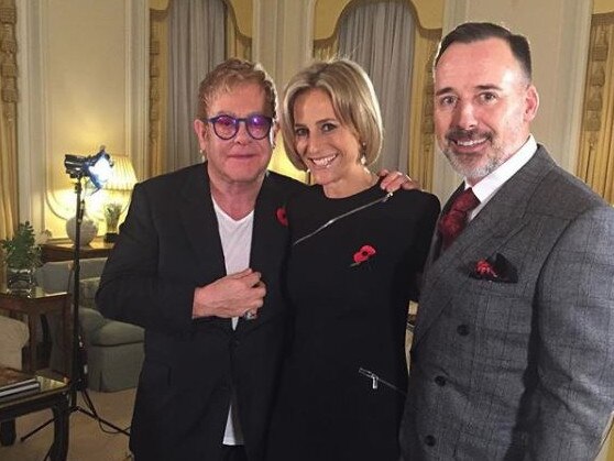 BBC presenter Emily Maitlis, with Elton John and David Furnish, was stalked for 20 years. 