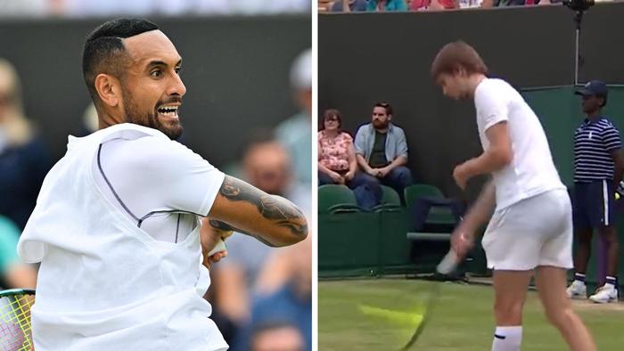 Nick Kyrgios has reacted to Bublik's antics. Photo: Getty Images and Twitter