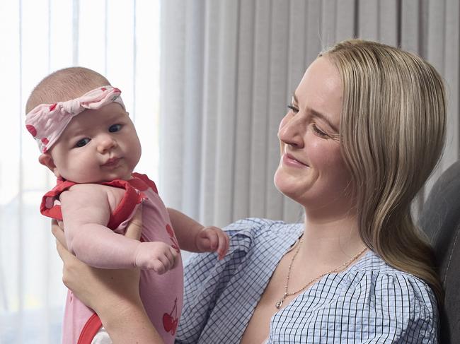 Maddy Quintrell with Finlay, 2 months at home in Flagstaff Hill, Sunday, Dec. 15, 2024. Picture: Matt Loxton