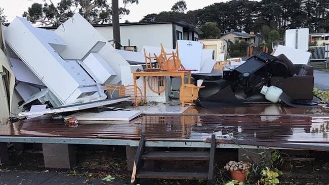 A ruined cabin at Purrumbete Holiday Park. Picture: Twitter/Wendy Gerring