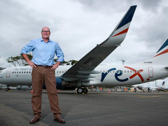 Ex Virgin pilot Anthony Kerr who has landed a job as a pilot of Rex's new fleet of 737s, at Sydney Airport. Picture:Justin Lloyd