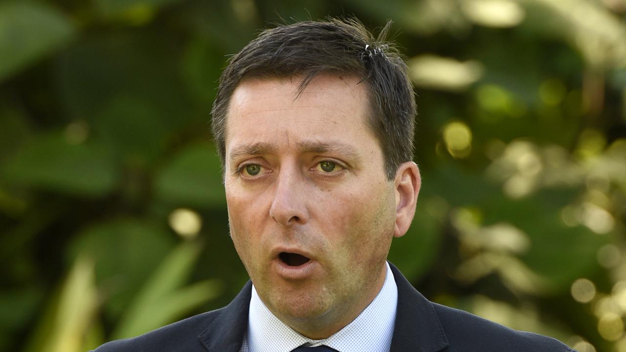 Victorian Opposition Leader Matthew Guy has put outspoken Victorian Liberal MP Bernie Finn’s position in the party on notice. Picture: NCA NewsWire / Andrew Henshaw