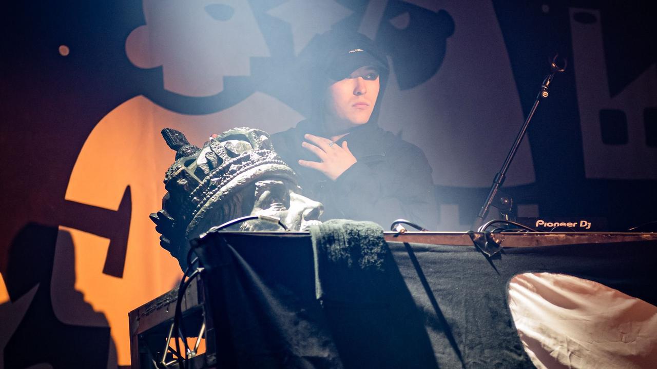 Irish hip-hop band Kneecap were gifted with the severed head of a King George V statue at their Melbourne gig in March. Picture: Kneecap Instagram