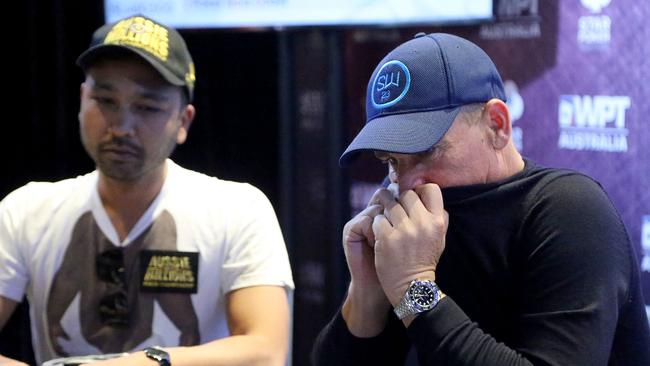 Flashback: Cricketing legend Shane Warne at Star Gold Coast in 2019, feeling the tension during the World Poker Tour's first ever Australian stop. He finished 12th out of 658 starters for a $22,000 payday. Pictures: Courtesy WPT