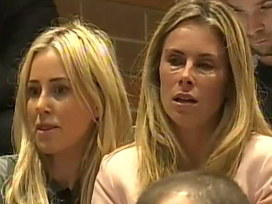 Jacenko comforts Warner at her husband David Warner's press conference about the cricket ball-tampering scandal in 2018.