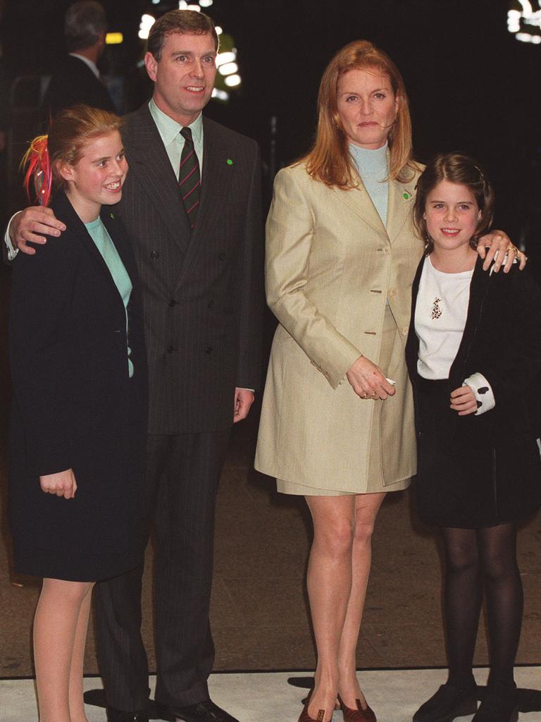 Prince Andrew and Sarah Ferguson with Beatrice and Eugenie in 2000. Picture: Adrian Groom/Getty Images.