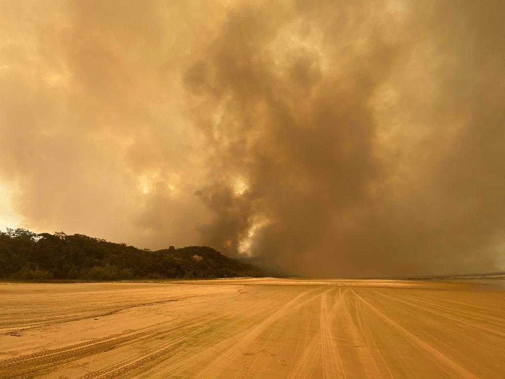 The fire burning near Cathedral’s camping ground on Fraser Island. Picture: News Regional Media