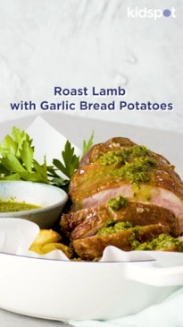 Roast lamb with garlic bread potatoes