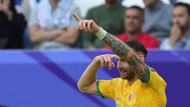 Winger Martin Boyle celebrates after scoring for the Socceroos against Uzbekistan. Picture: Giuseppe Cacace/ AFP