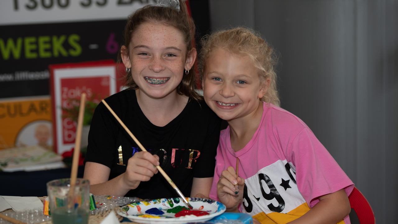 AAP Northern District Times Marissa Griffin 11 and Chiara Utichi 7 at the Cork and Fork festival on the waterfront at Putney on Sunday May 19 2019. (AAP IMAGE / MONIQUE HARMER)