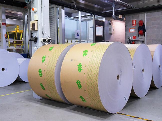 Reels of paper inside a printing room. Picture: Keri Megelus