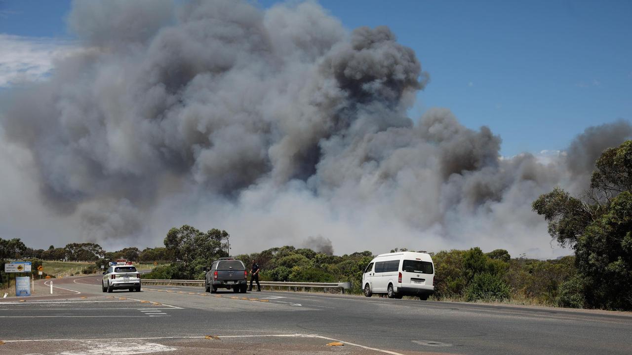 Smoke from the massive bushfire rises over Port Lincoln. Picture: Robert Lang