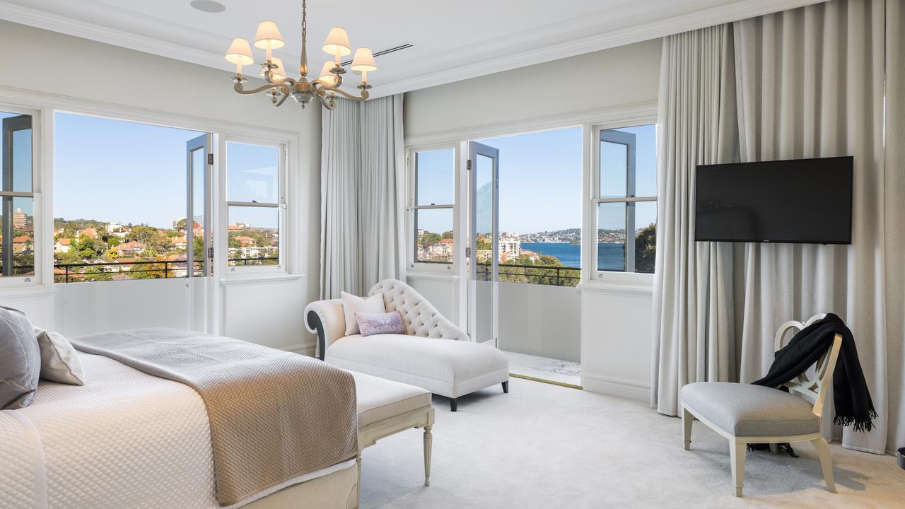 The master suite has harbour views.