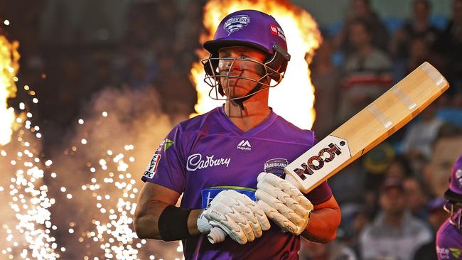 BBL09 elimination final between the Hobart Hurricanes v Sydney Thunder from Blundstone Arena, Hobart.   Hurricanes opening batsman D'Arcy Short walks out to bat in the second innings. Picture: Zak Simmonds