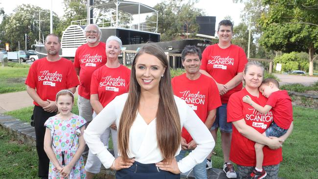 Labor Gaven candidate Meaghan Scanlon and a group of her "red army" volunteers. Picture: Richard Gosling