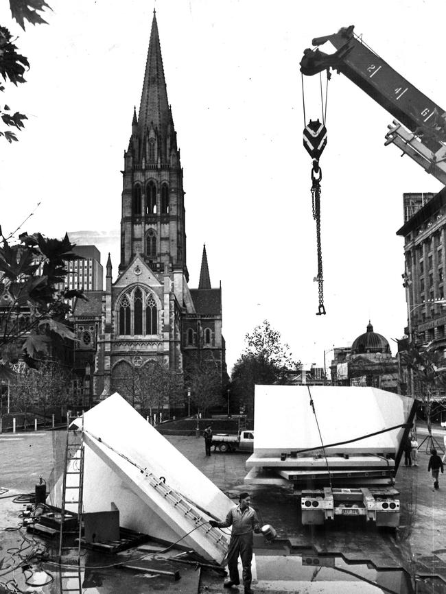 Vault is dismantled for removal form City Square in July 1981.