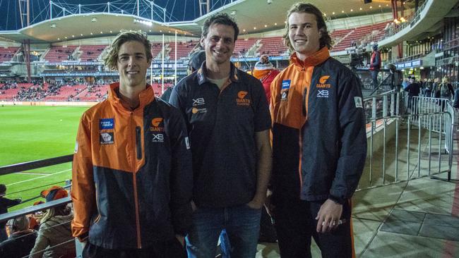 GWS Giants Academy head coach Jason Saddington (centre) with Academy stars James Peatling from Toongabbie (left) and Kieren Briggs from Carlingford at Spotless Stadium. Picture: GWS Giants