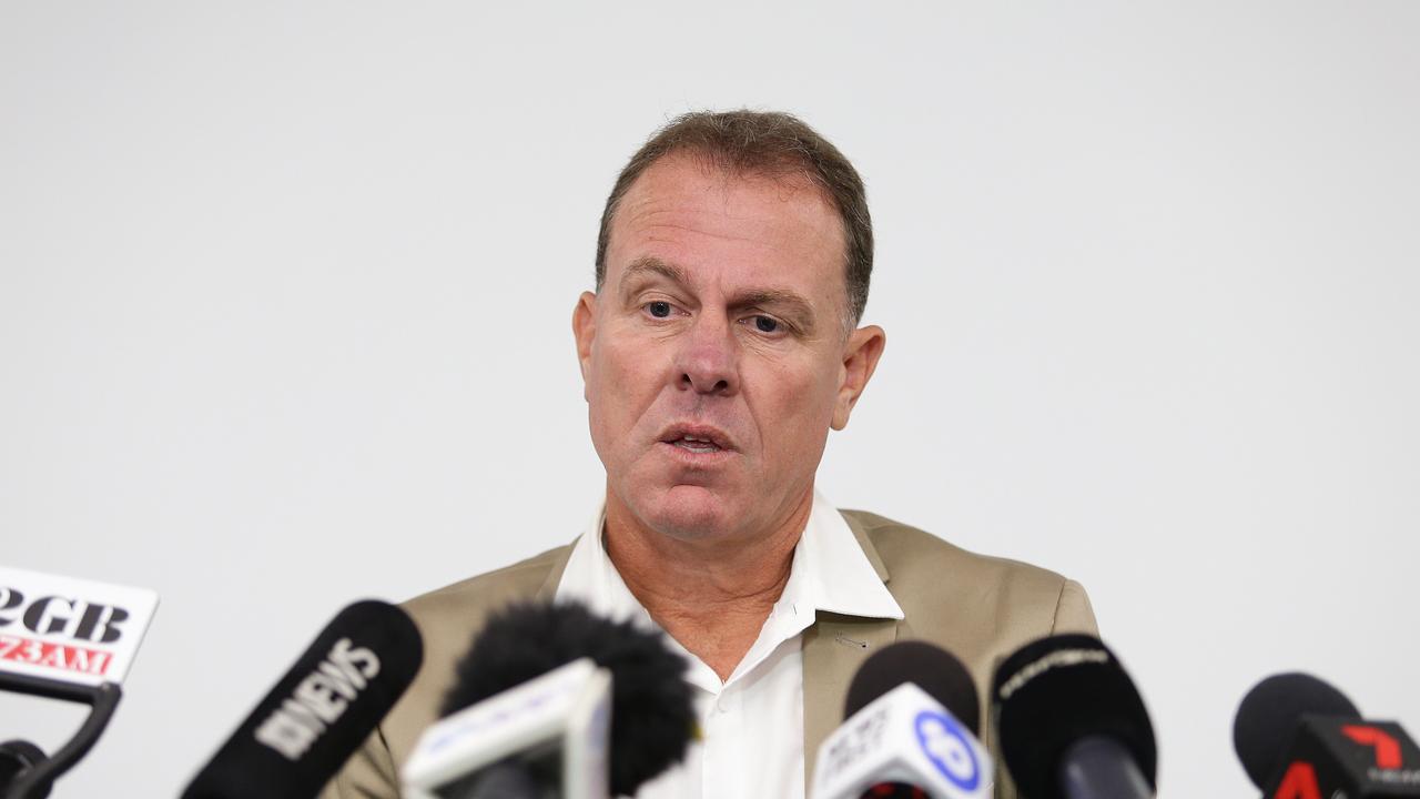 Former Matildas coach Alen Stajcic speaks for the first time after being sacked by the FFA during a press conference at North Sydney. Picture: Brett Costello