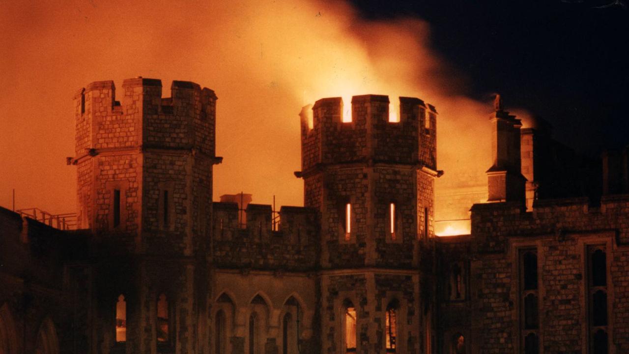 Windsor Castle goes up in flames.