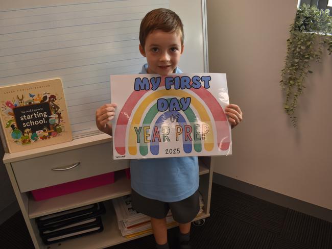 Elliot Hales on his first day at St Gabriel's Primary School, Traralgon on January 30, 2025. Picture: Jack Colantuono