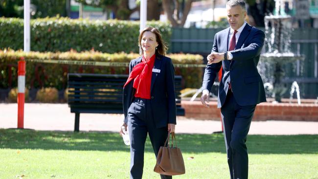 Premier Peter Malinauskas and Labor Candidate for Dunstan Cressida O'Hanlon ahead of Saturday’s by-election in Norwood. Picture: NCA NewsWire / Kelly Barnes