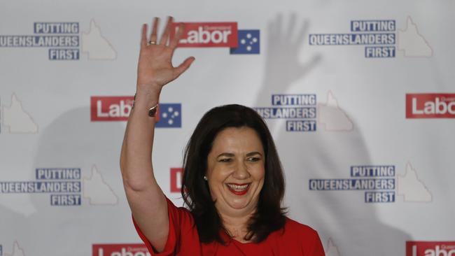 Annastacia Palaszczuk thanking during the Queensland state election. Picture: AAP Image/Glenn Hunt