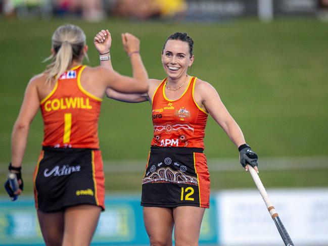 Greta Hayes scored the first goal for the Hockeyroos. Picture: Johan Schmidt Photography