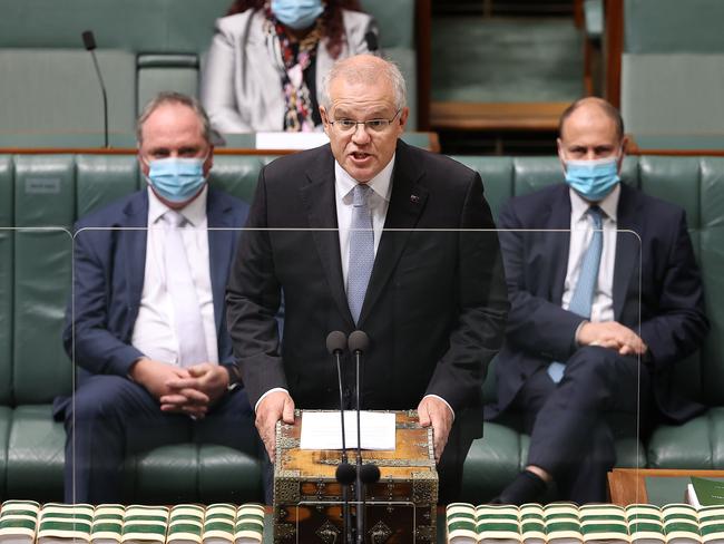 CANBERRA, AUSTRALIA - NewsWire Photos  NOVEMBER 25, 2021: Prime Minister Scott Morrison delivered the Religious Discrimination Bill in the House of Representatives in Parliament House Canberra.Picture: NCA NewsWire / Gary Ramage