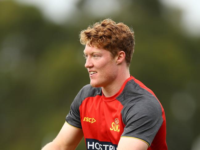 MELBOURNE, AUSTRALIA - APRIL 16: Gold Coast Suns AFL player Matthew Rowell trains on April 16, 2020 in Melbourne, Australia. AFL players across the country are now training in isolation under strict policies in place due to the Covid-19 pandemic. (Photo by Robert Cianflone/Getty Images)