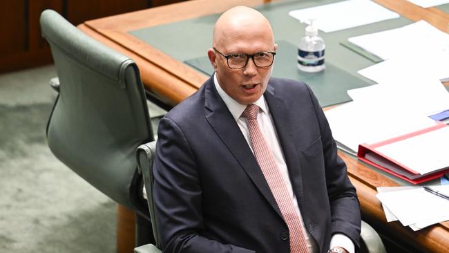 YouGov’s latest poll of 40,000 Australians found the Coalition, led by Opposition Leader Peter Dutton, would win a central estimate of 73 seats, putting them in position to form minority government. Picture: Martin Ollman/NewsWire  