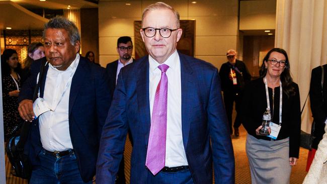 Anthony Albanese arrives for his keynote address at the Economic &amp; Social Outlook Conference in Melbourne on Thursday. Picture: Aaron Francis