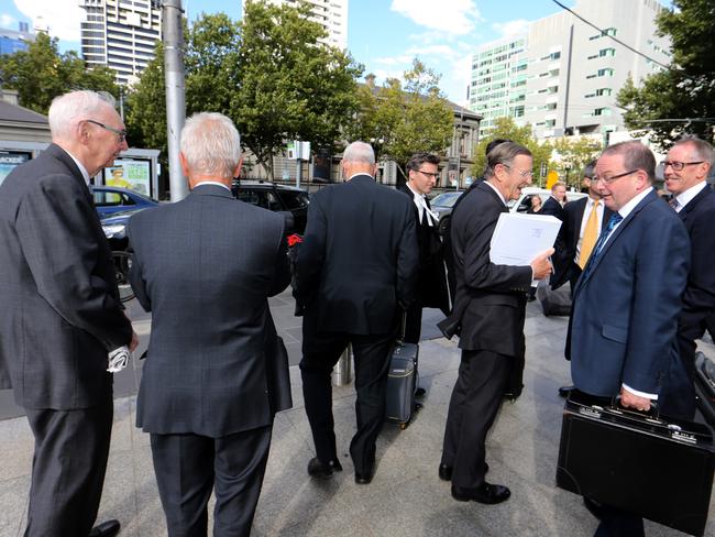 Hugh Morgan, Charles Goode and other Cormack directors outside the Federal Court. Picture: David Geraghty.